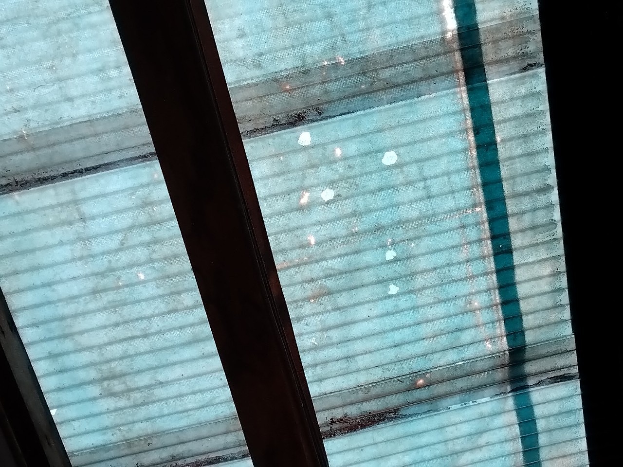 加古郡稲美町　ひょう災害　波板ポリカ屋根材に穴