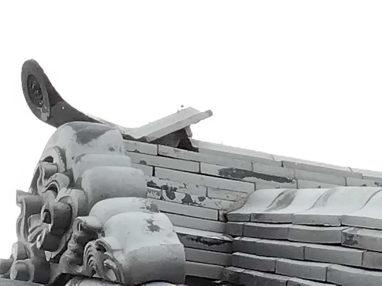 加古川市　台風後の本葺用鳥衾の浮き