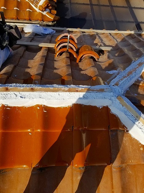 加西市　雨漏り修理棟積み替え　南蛮漆喰と新しい瓦