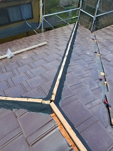 棟部分の漆喰施工