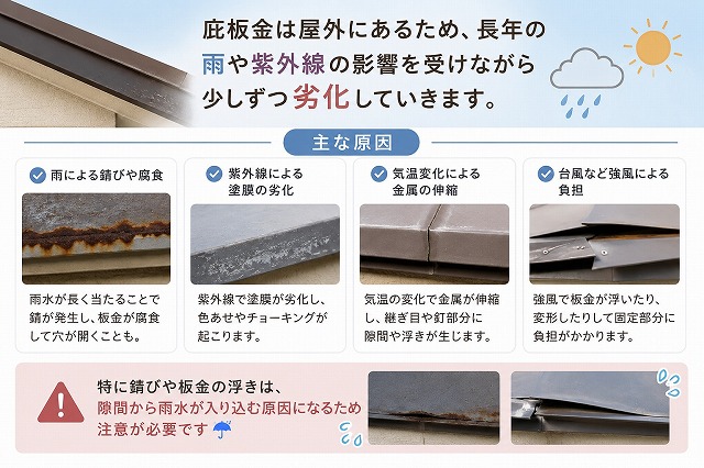 姫路市　庇板金　劣化原因