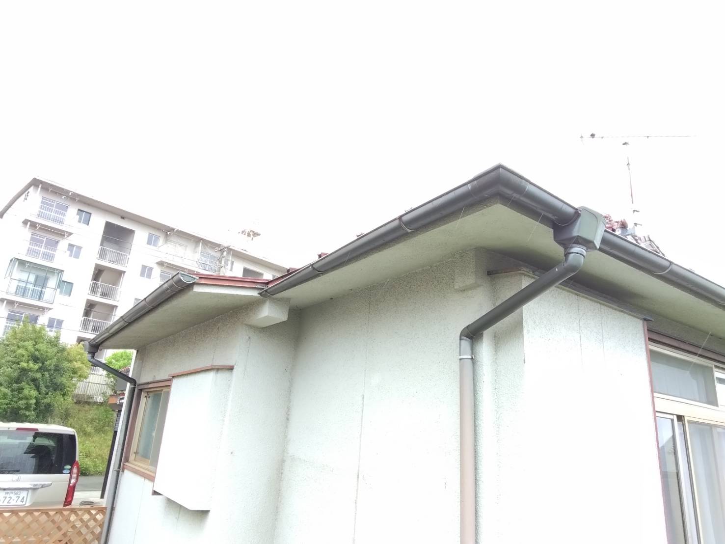 雹被害　調査現場　樋