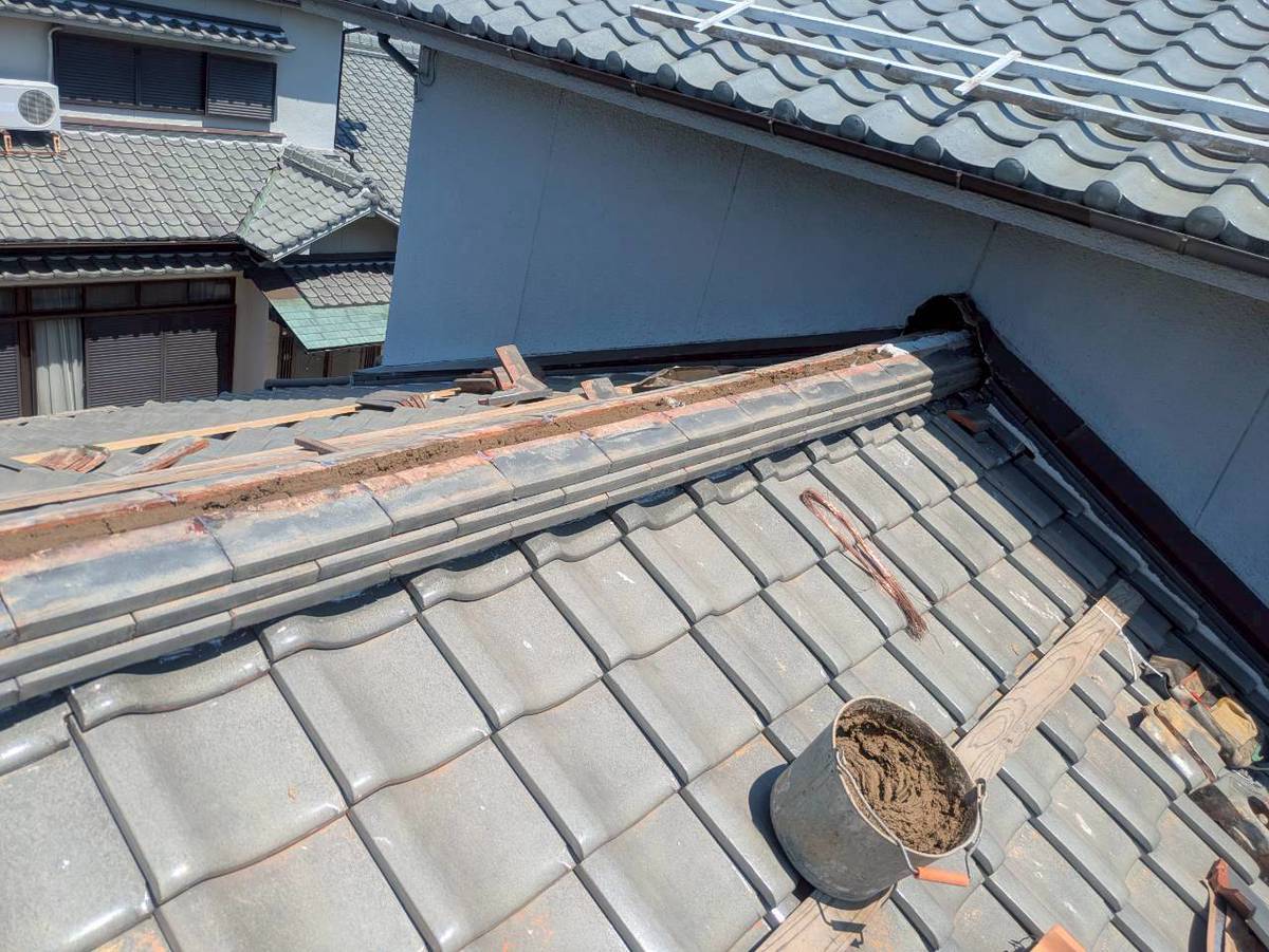 加古川市　雨漏り修理　のし瓦の仮積み