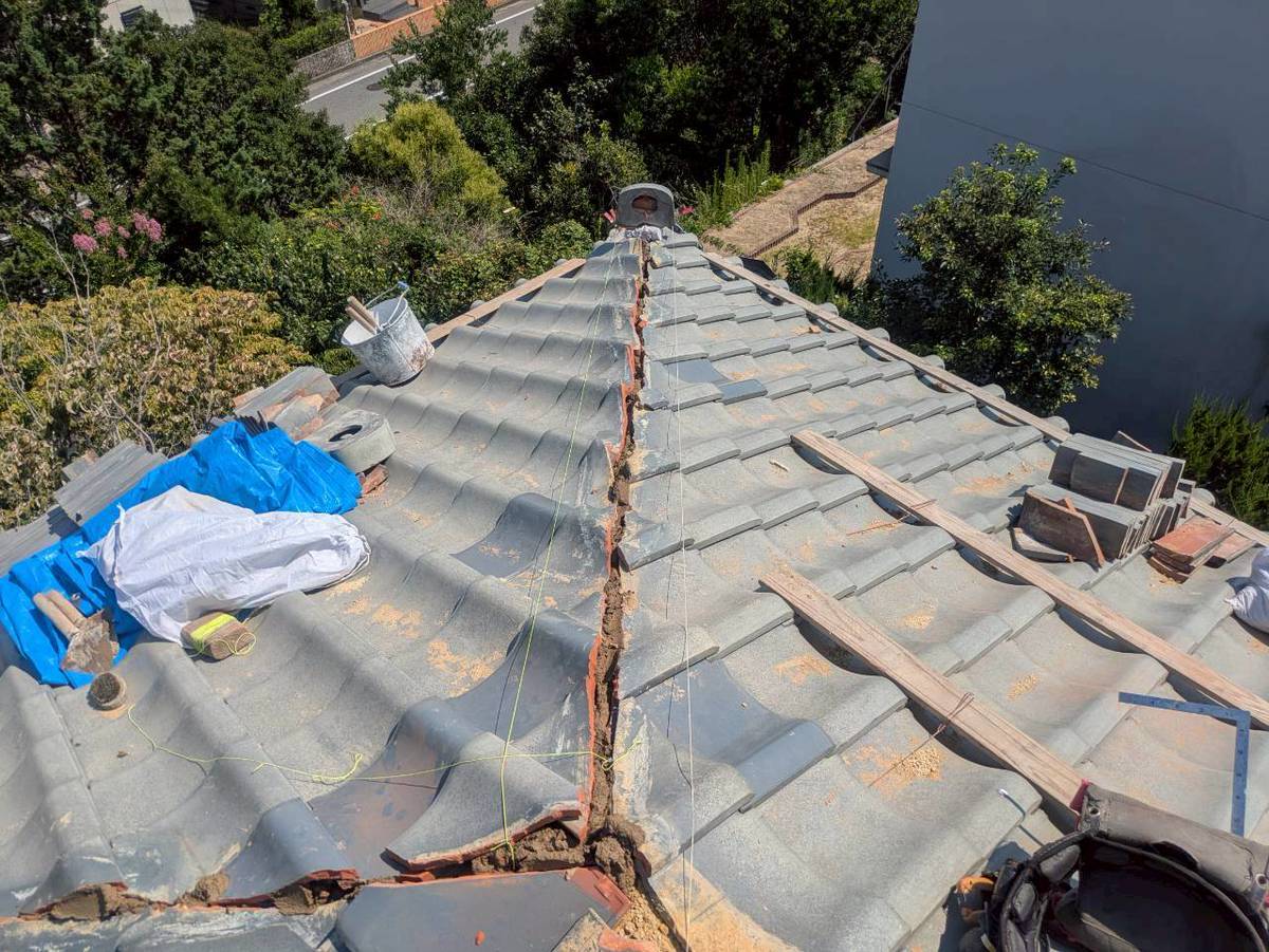 加古川市　雨漏り修理　積み直し準備