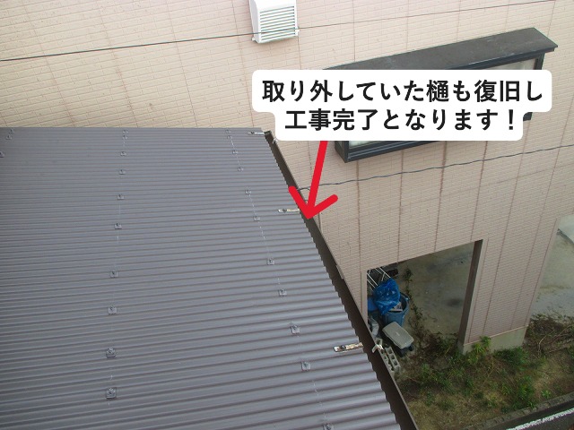 姫路市 ガルバリウム鋼板製の金属屋根と軒先の樋