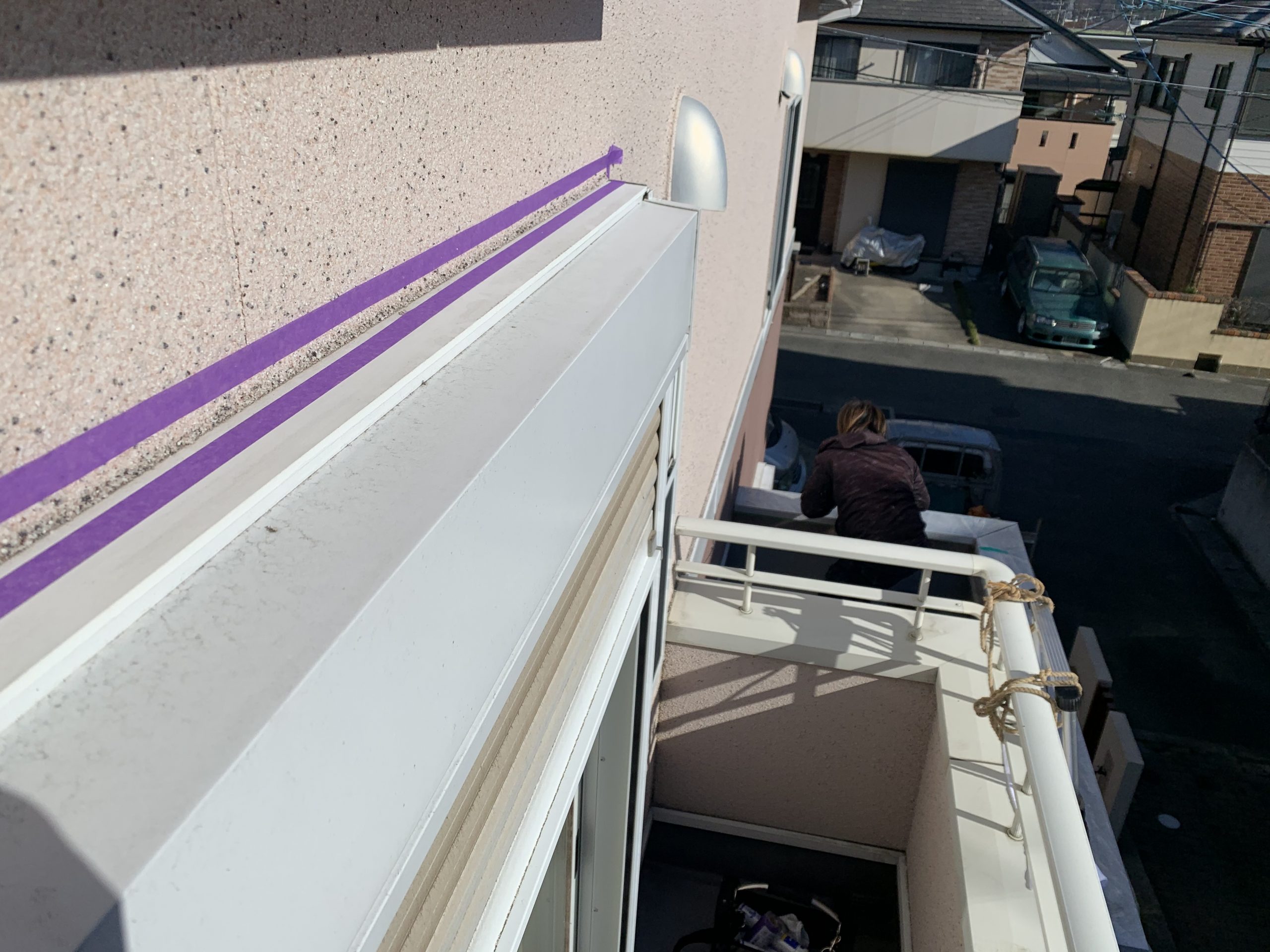 サッシ取り合い養生の様子