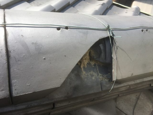 棟瓦割れている