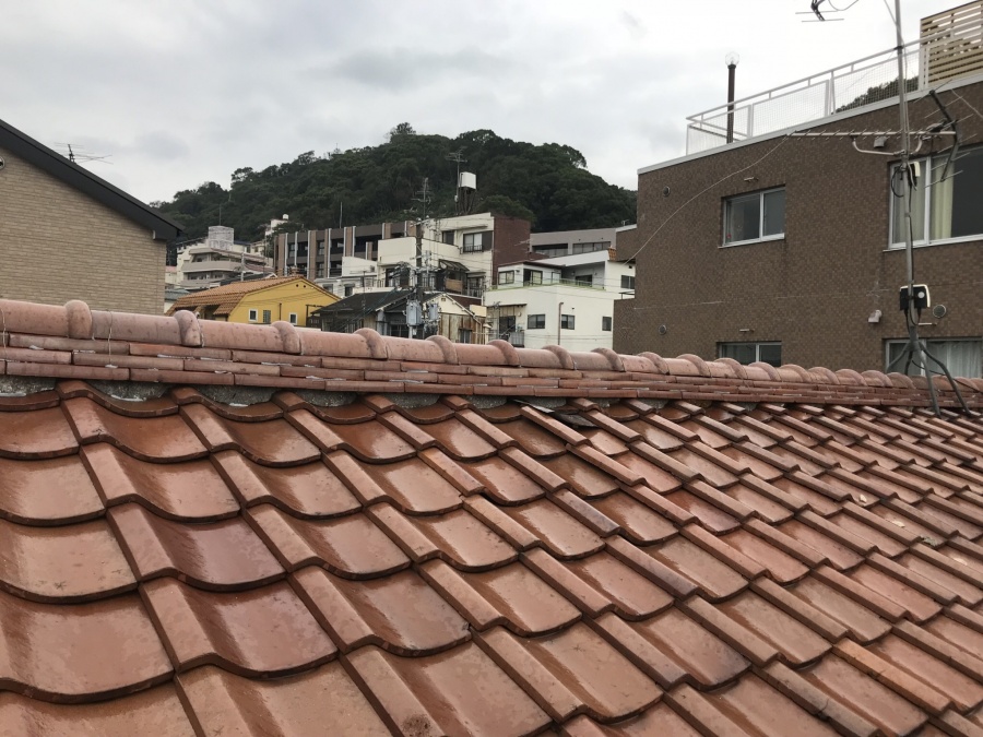 漆喰が剥がれた棟