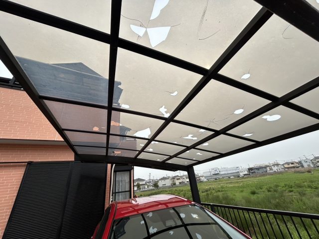 カーポートの雹による被害