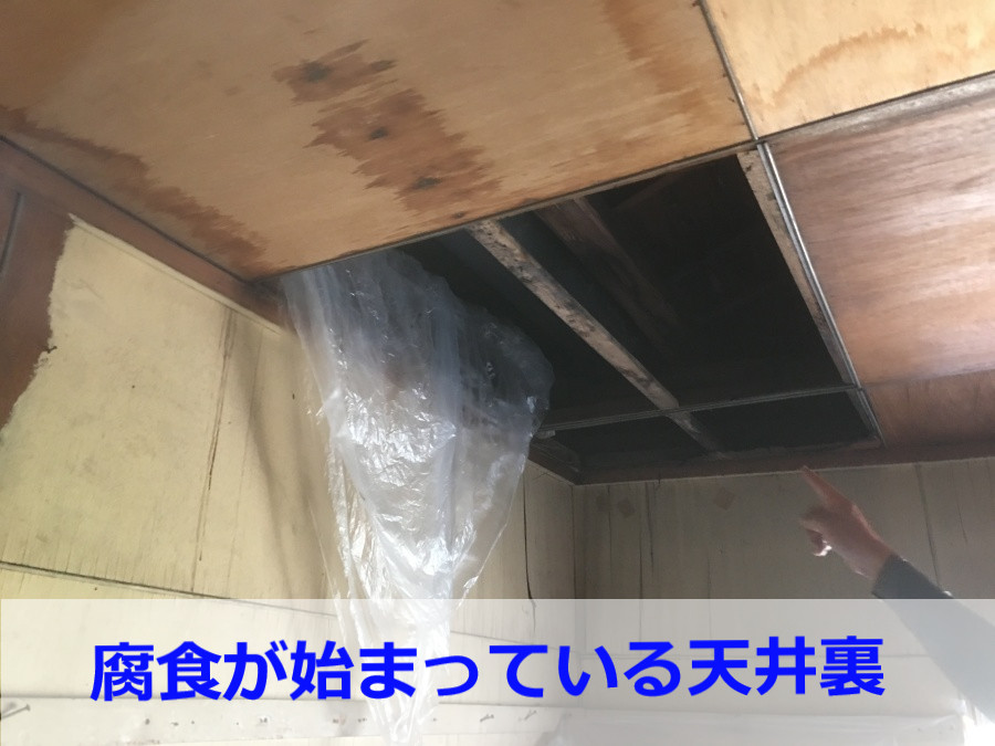 腐食が進行している天井裏