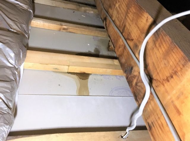 雨漏りしている天井裏