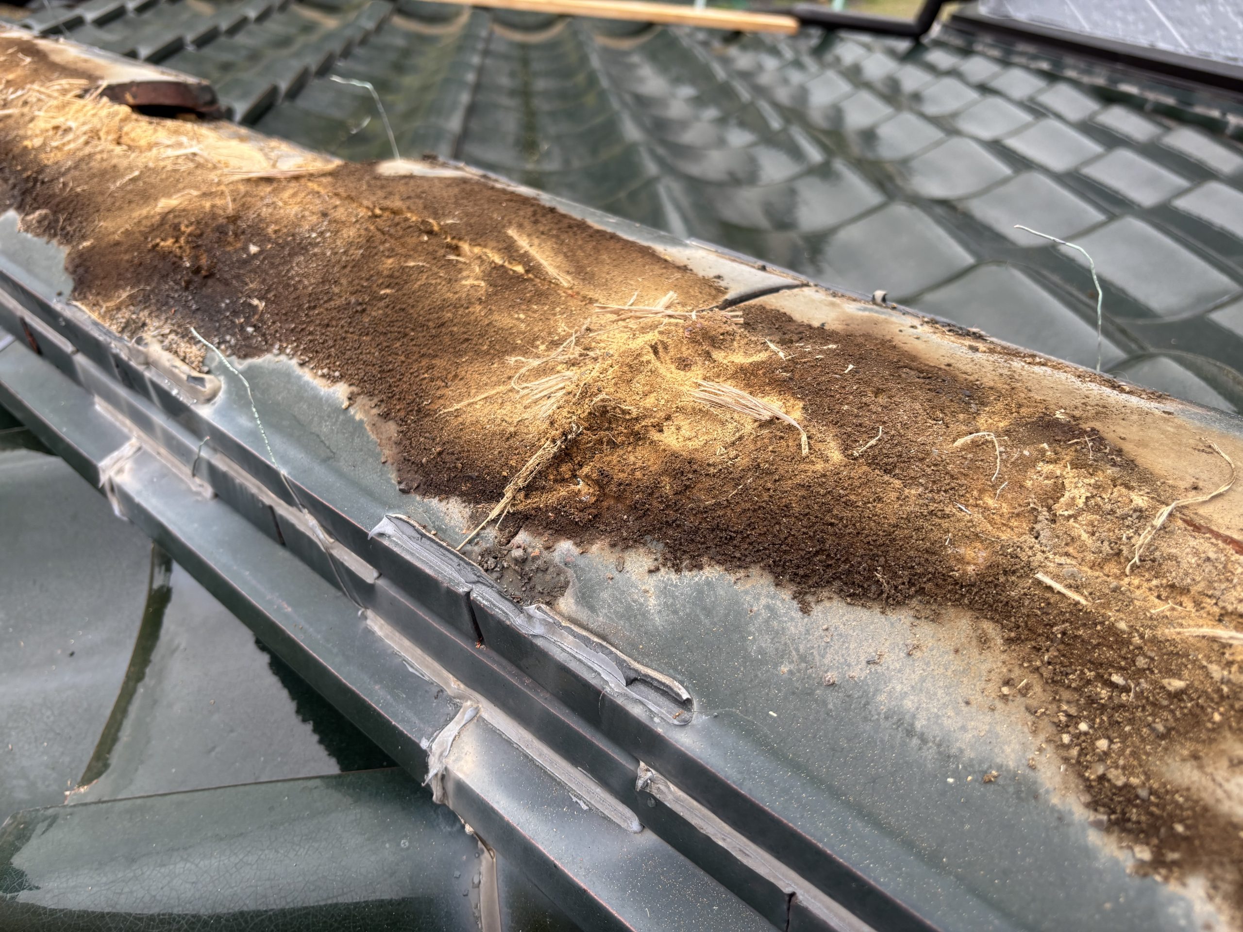 「小牧市 築43年の木造住宅、棟瓦撤去前の屋根全景」