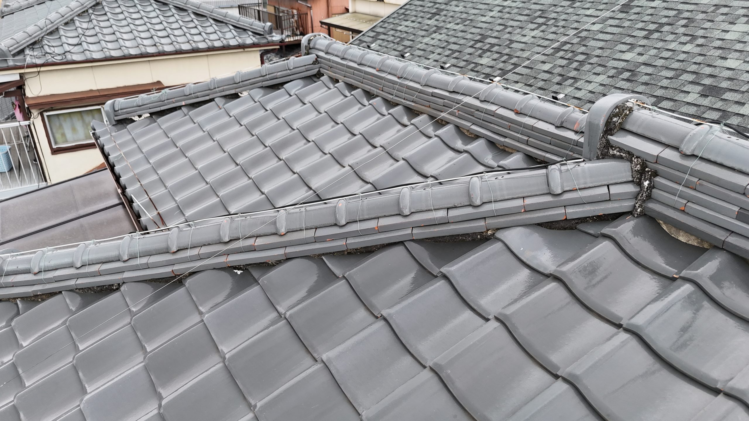 名古屋市守山区でドローンを使用して調査した築49年の瓦屋根