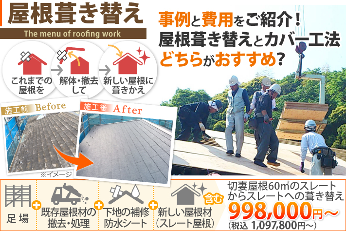 屋根葺き替えの事例と費用をご紹介！カバー工事とどちらがおすすめ？