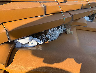 漆喰が破損した跡の写真