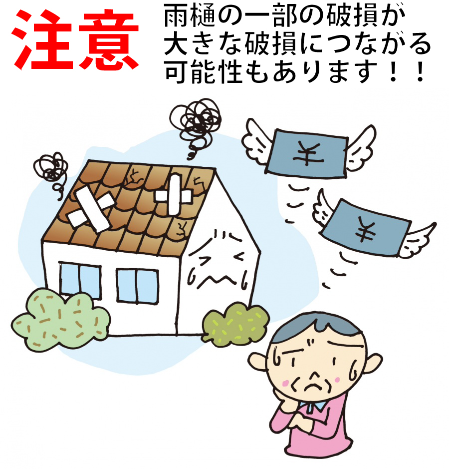 雨樋の一部の破損が大きな破損につながる可能性もあります！！