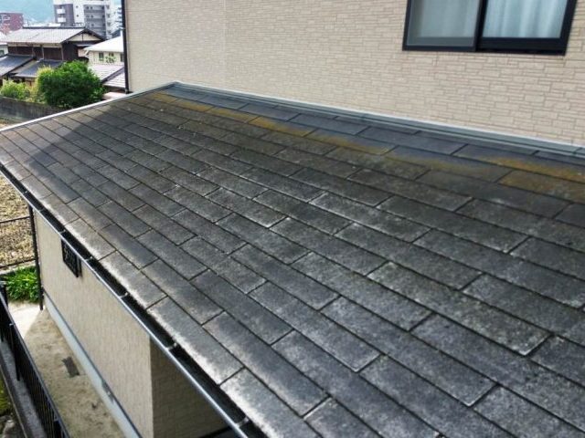 小郡市の差し掛け屋根の苔