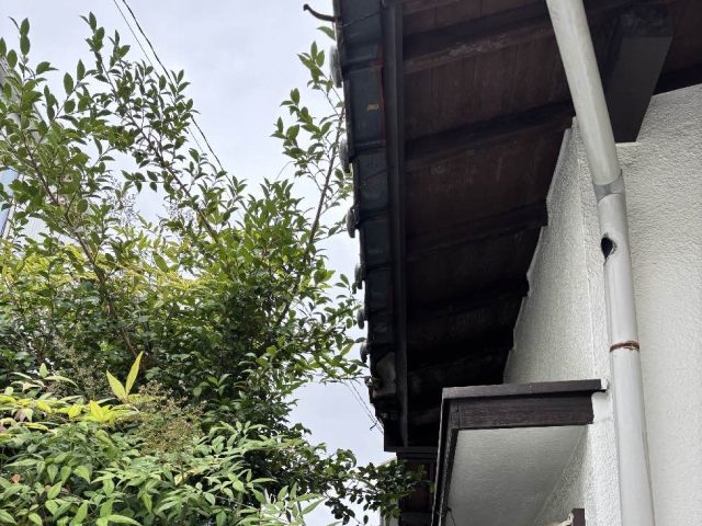 小郡市で雨樋の破損を確認