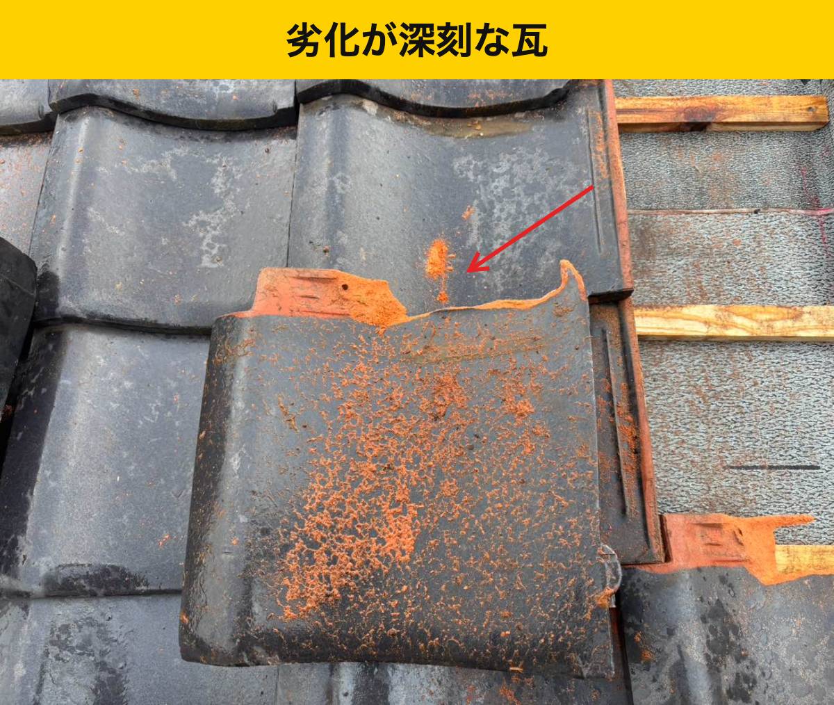 形の崩れや欠けが見られる瓦