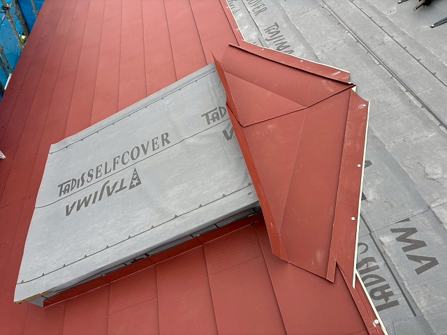 仙台市泉区　トップライトの上部に雪割板金を設置した