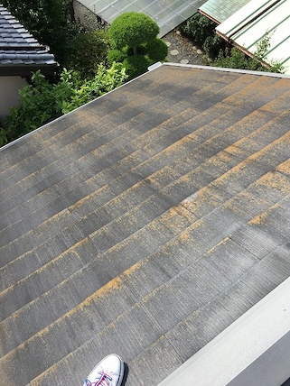 浜松市　ナショナル　フルベスト　化粧スレート　色褪せ　苔　メンテナンス　調査