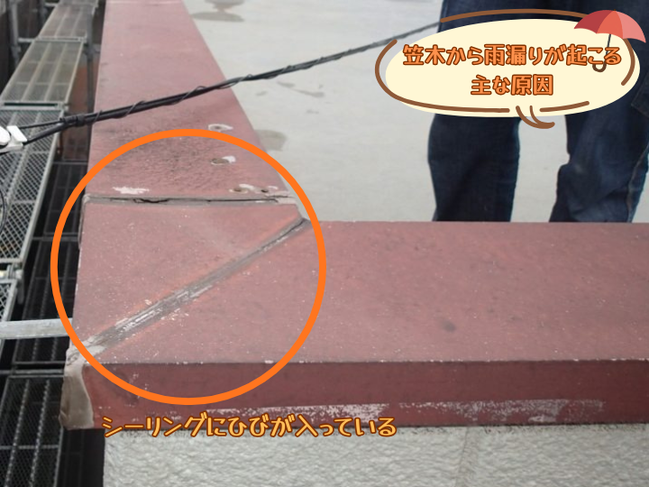 シーリングにひびが入っている様子