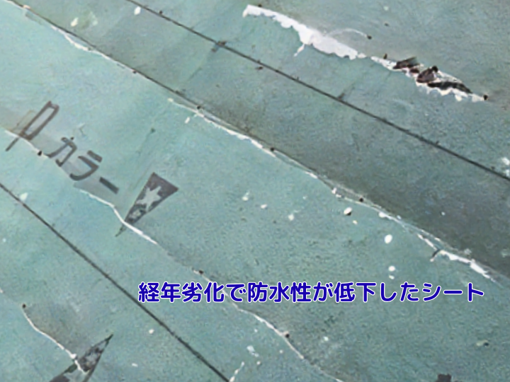 経年劣化で防水性が低下した防水シート
