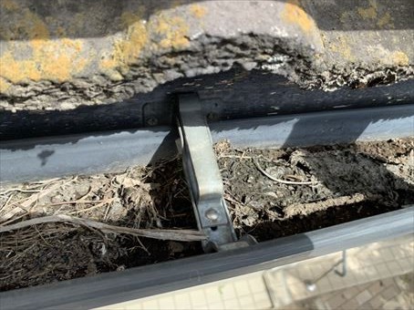 前橋市青柳町雨どいに泥と枯葉