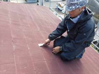 屋根表面を点検する様子