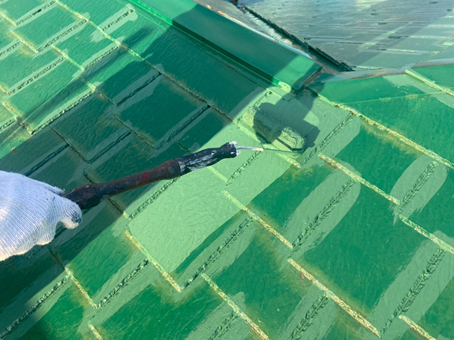 三島市屋根塗装中塗り