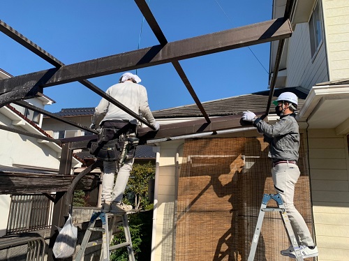 尾道市カーポート屋根材設置