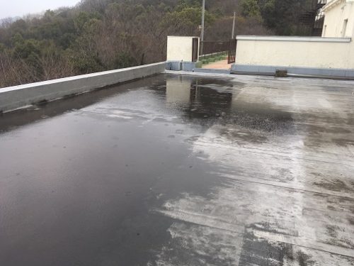 尾道市因島土生町にて雨漏りしている宿泊施設屋上防水の無料防水点検既存屋上防水