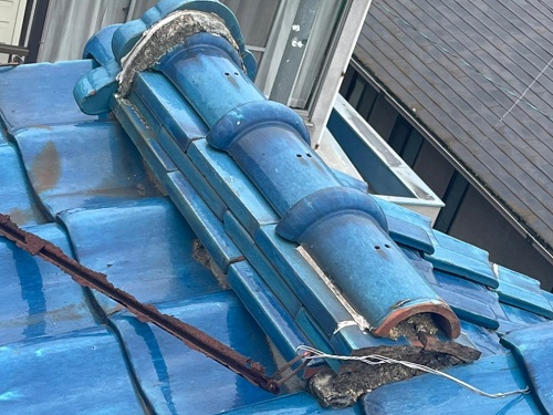 福山市棟違い棟瓦の劣化