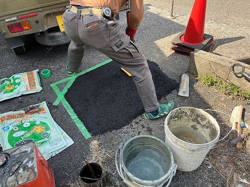福山市にてアスファルト陥没による舗装工事
