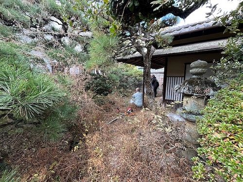 福山市にある一軒家の庭で雑草除去(草むしり)作業を行いました