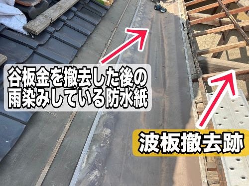 福山市にて倉庫内で雨漏りの為、板金取替や波板葺き替え工事