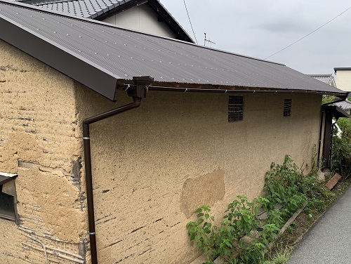 福山市農機具小屋屋根リフォーム後雨どい