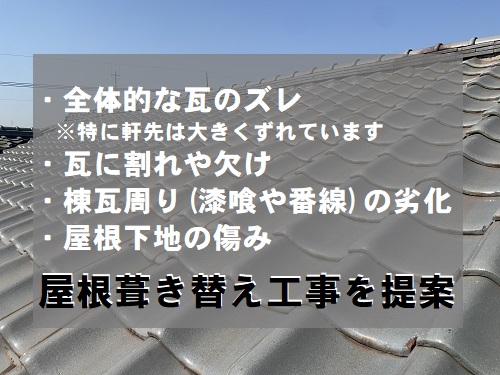 無料見積り福山市で耐用年数を迎えた瓦屋根に葺き替え工事屋根調査後の報告と提案