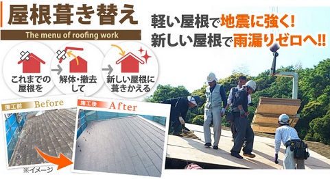 福山市瓦屋根葺き替え工事事例屋根葺き替え工事とは
