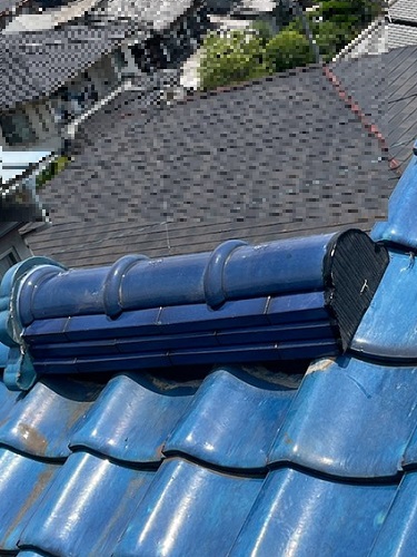 福山市釉薬瓦工事棟違い棟瓦積み直し後