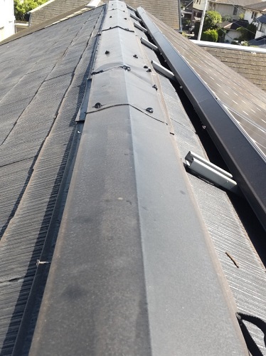 福山市台風で折れた棟板金の応急処置