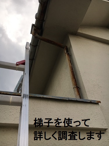 福山市錆びた雨樋調査はしご