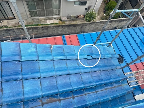 福山市釉薬瓦のワレ調査