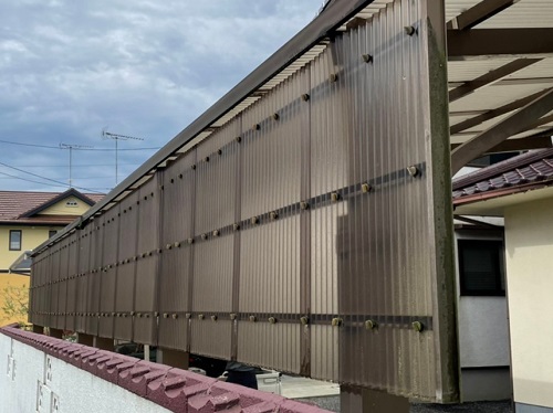 福山市カーポート壁材取り替えビフォー