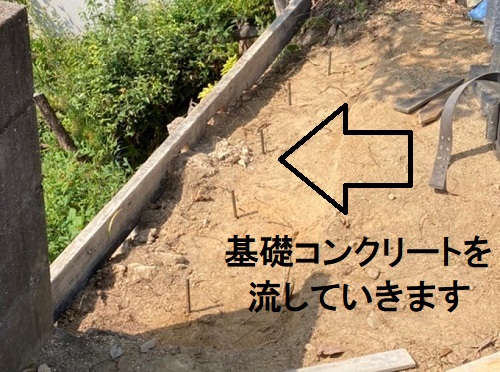 福山市外構工事アルミ製フェンス設置レベル出し後