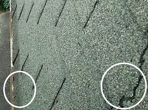 府中市で瓦棒葺き屋根の屋根点検パラペット外側シングルアスファルトカラーベストのひび割れ