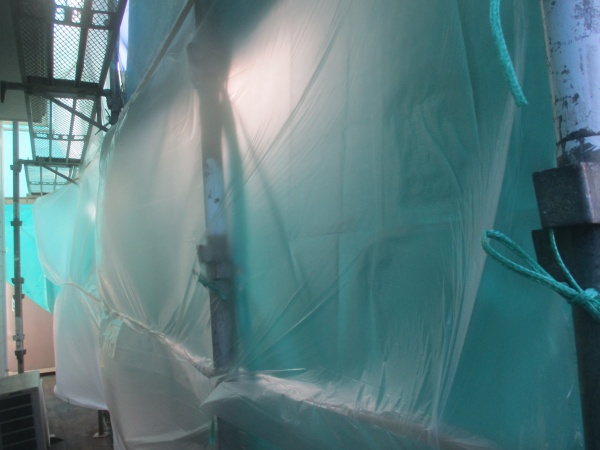 洗浄用の養生が終了しました