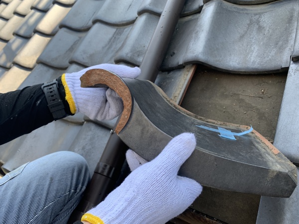 割れた饅頭瓦です