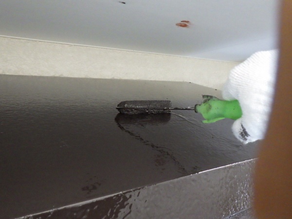 霧よけの上塗り中です