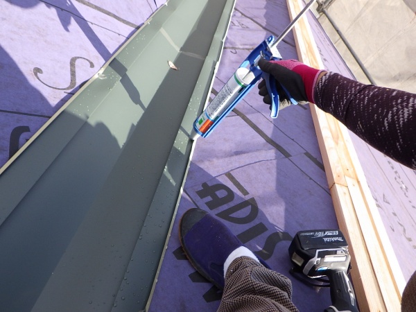 取り付けビスのシーリング中です